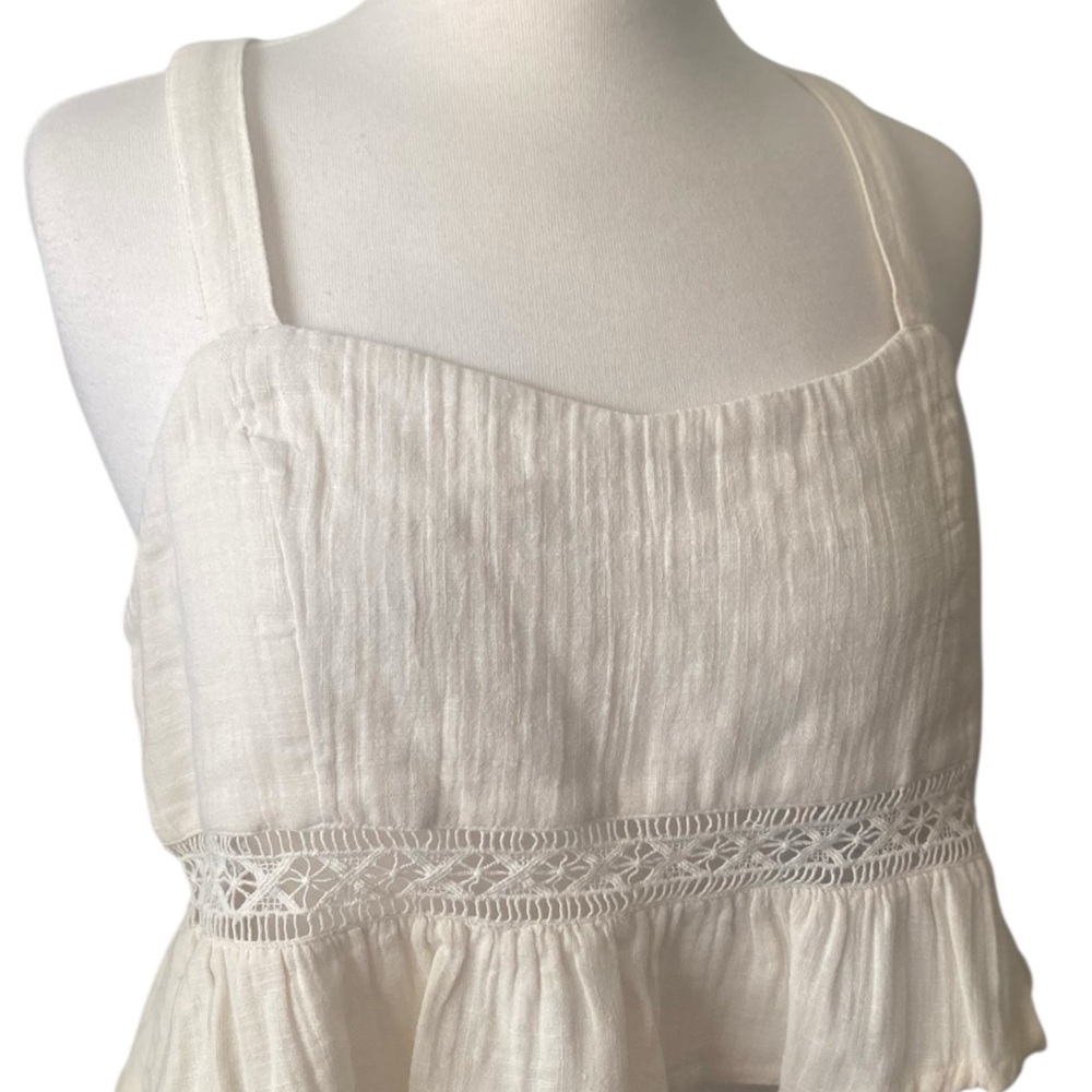 Roxy Cream Eyelet Cropped Ruffle Tank - Picture 7 of 9